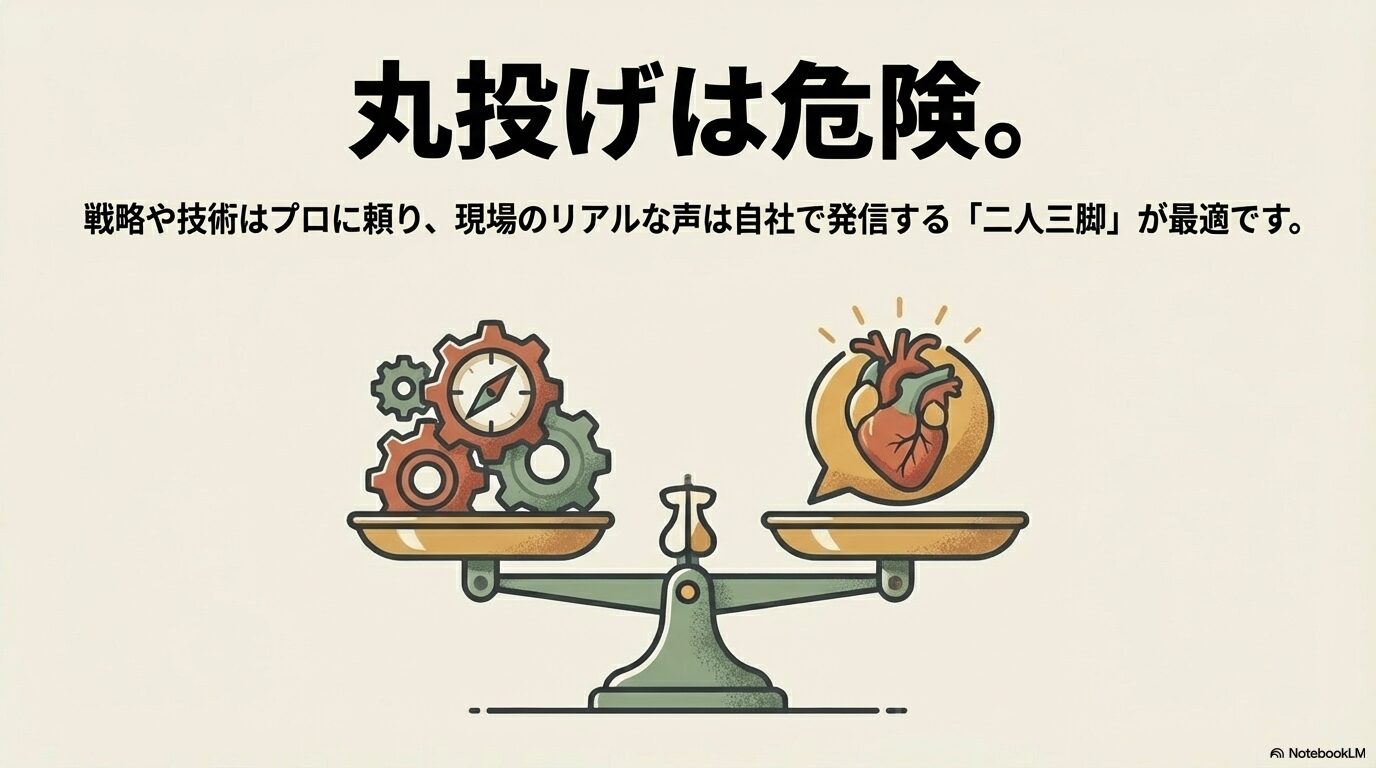 SEO対策の丸投げは危険。戦略や技術はプロに頼り、現場の声は自社で発信する二人三脚が最適